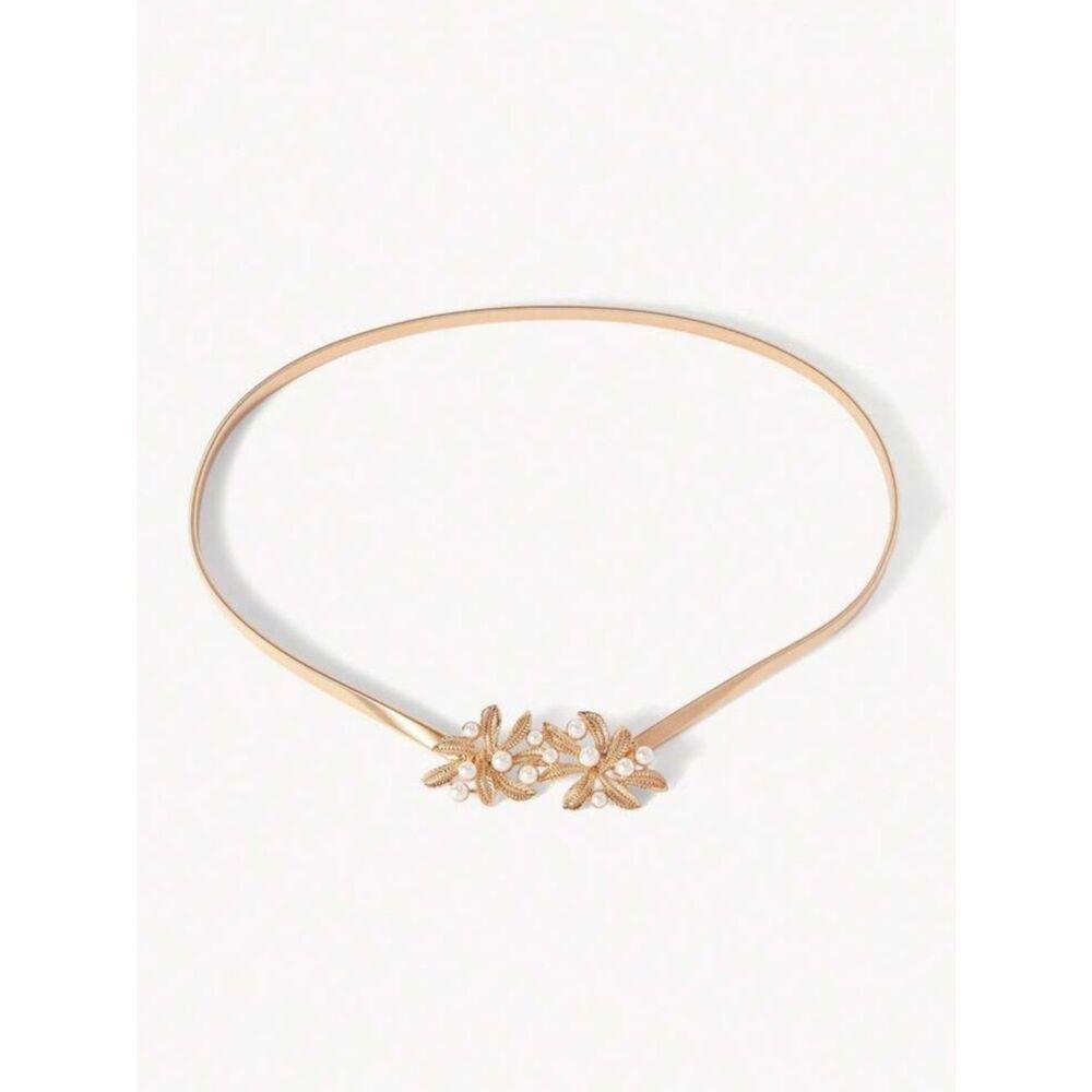 Gold Leaf Pearl Accent Waist Belt M1828
